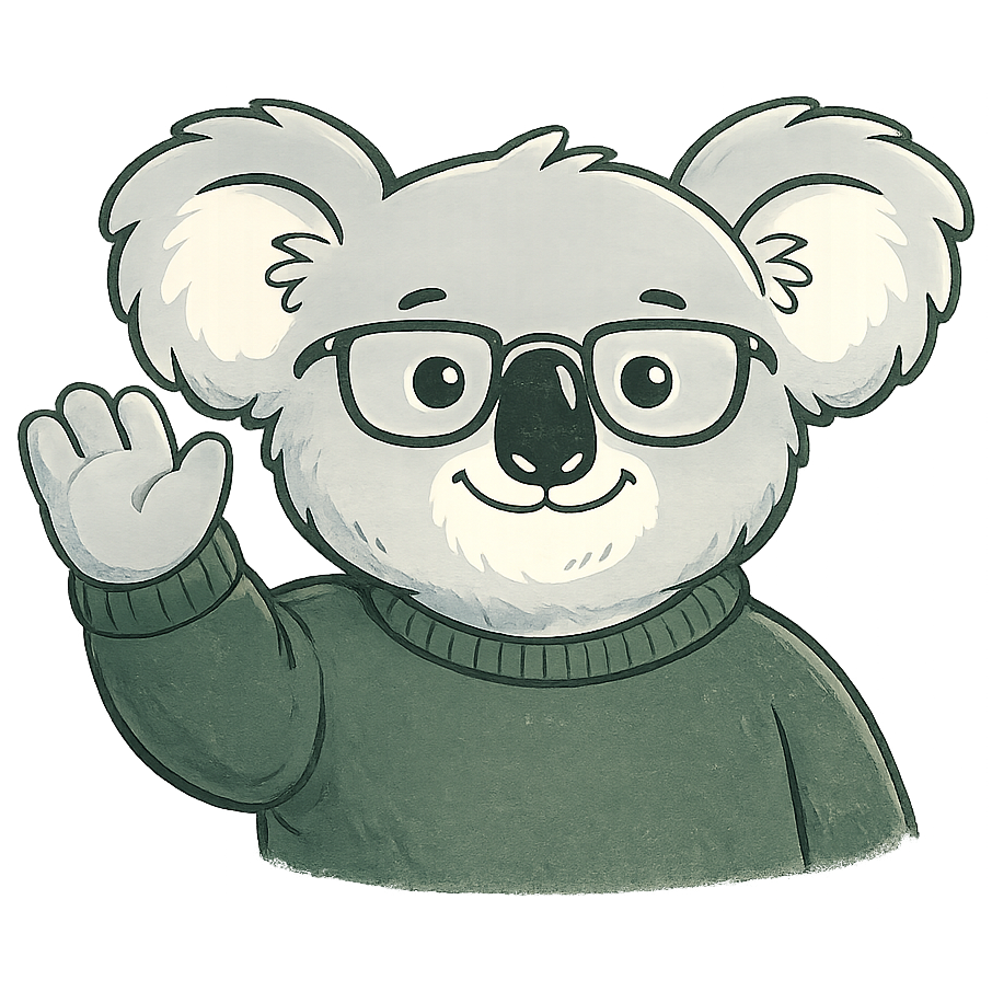 Coverage Koala, a friendly koala in glasses and a green sweater, waving hello