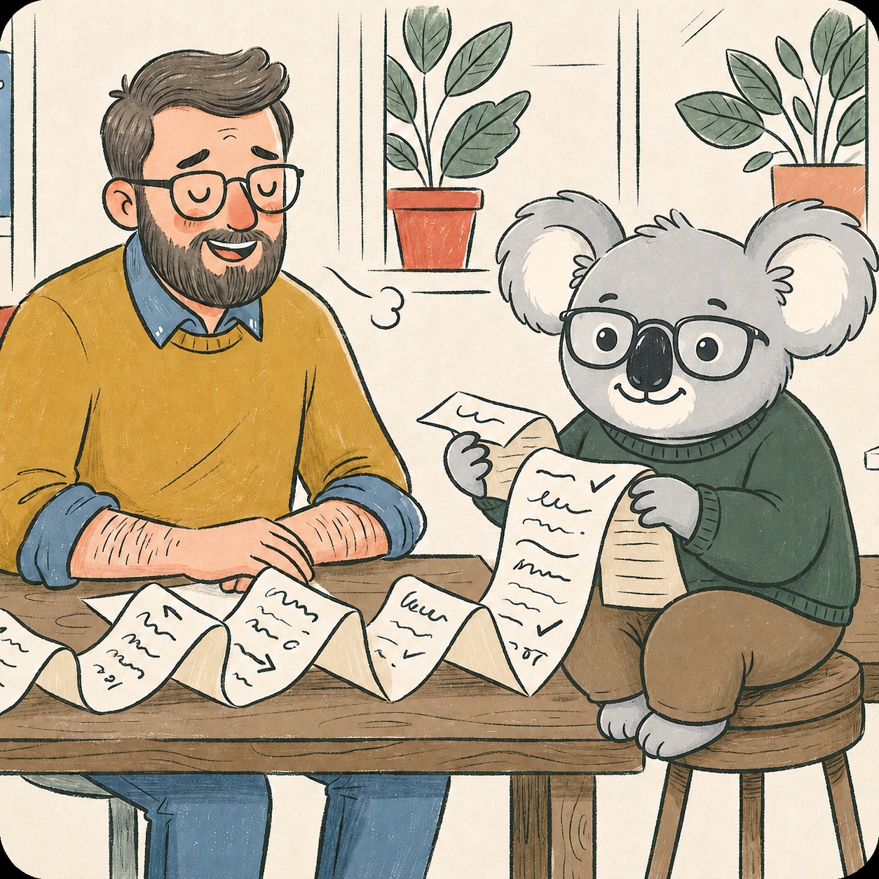 Illustration of a business owner facing a pile of confusing insurance paperwork